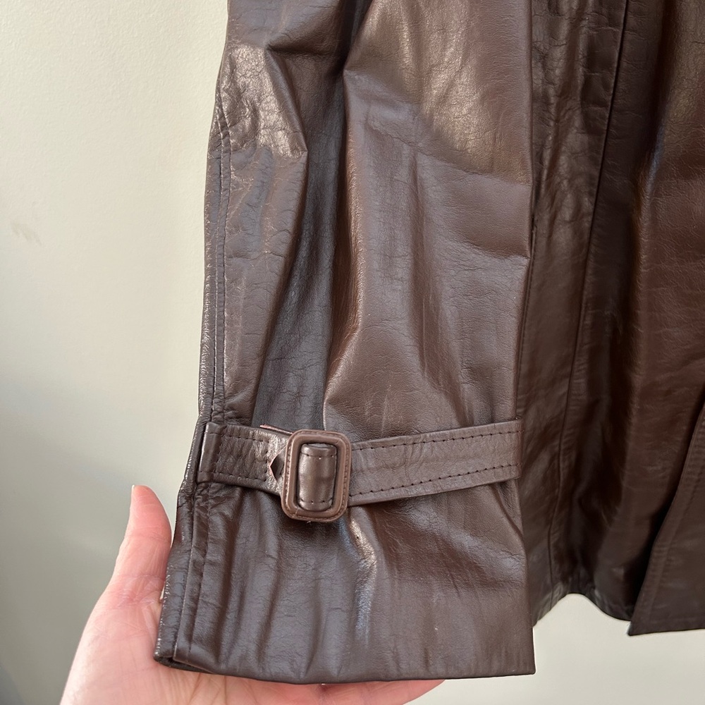 Sears Vintage Brown Leather Faux Shearling Removable Lining Notched Lapel Coat - Picture 6 of 9